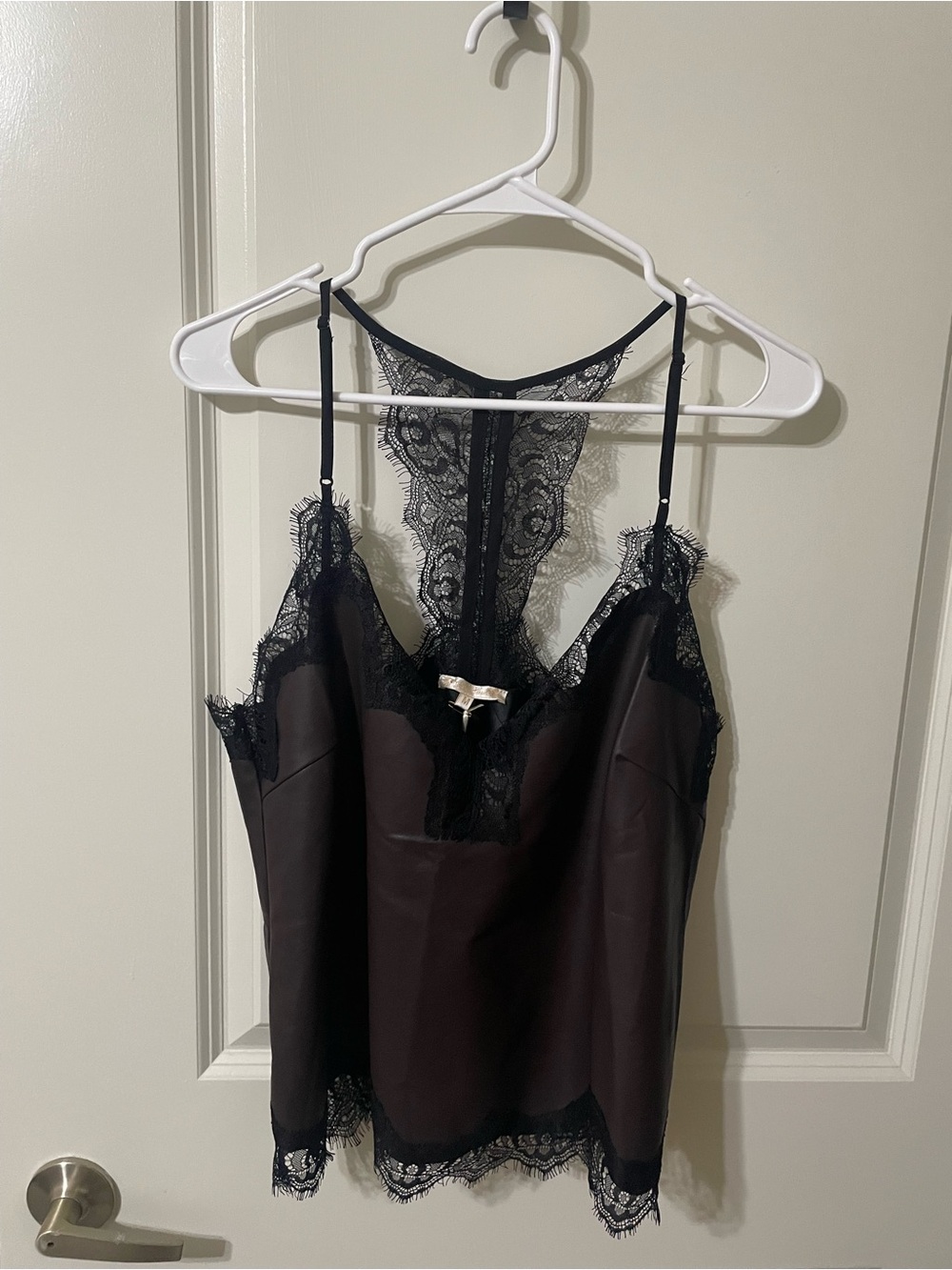 NWT Gold Hawk Diana faux leather lace camisole top SIZE M